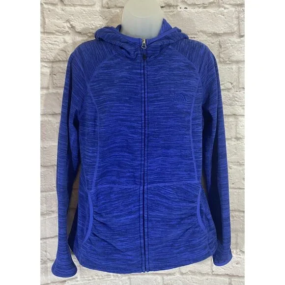 The North Face Fleece Jacket Womens Large Cobalt Zipper Hood Pockets - Picture 2 of 15